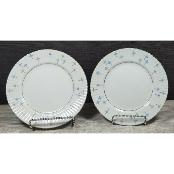 Aurora Silver Falling Stars Plate White Blue Fashion Manor Fine China Side Plate - Picture 1 of 11